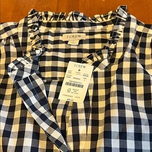 J.Crew Navy and White Gingham Blouse